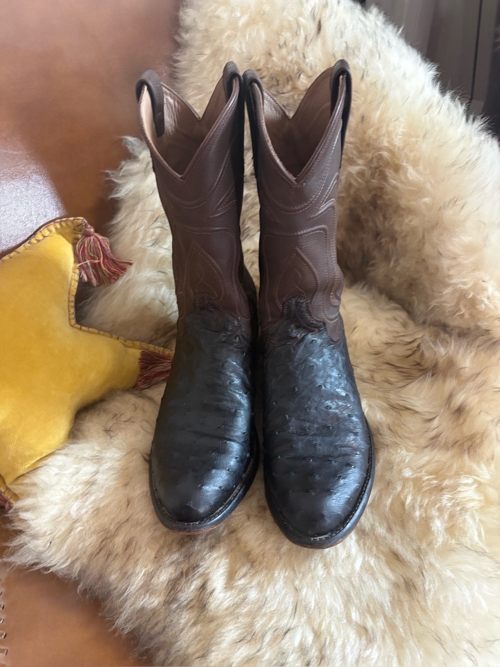 Tecovas Men’s 9.5 D Full Quill Ostrich “The Wyatt” Pecan - Picture 6 of 17